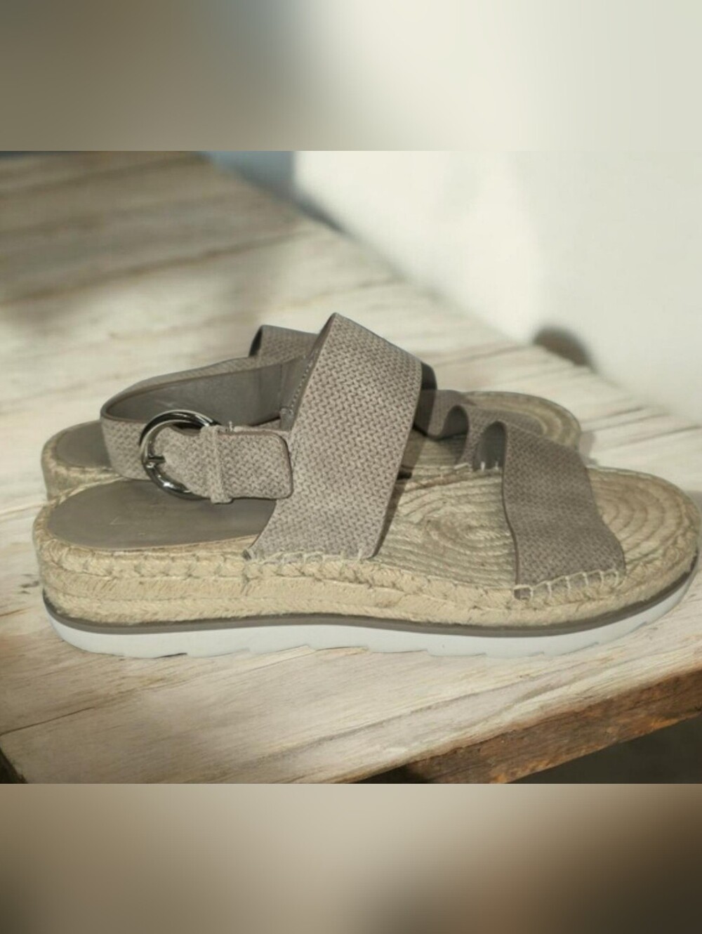 MARC FISHER Womens Light Natural Beige Phebe 2 Toe Leather Espadrille Shoes 8.5